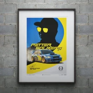 Peter Solberg Subaru offiail poster celebrating rallie victory